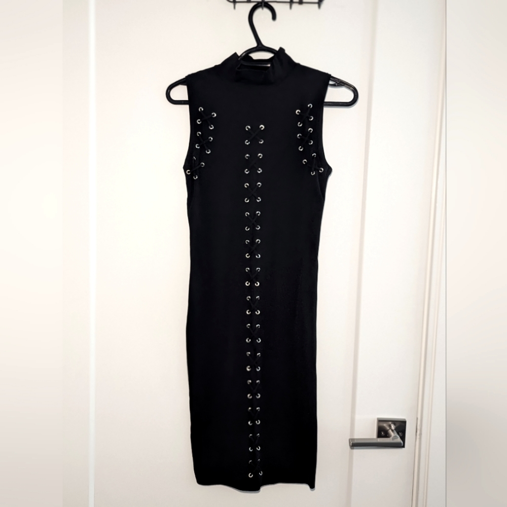 Black midi dress with lace up details Size M